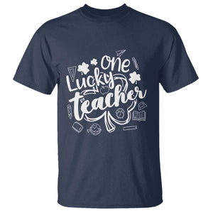 Funny St Patrick's Day Irish Teacher T Shirt One Lucky Teacher Shamrock TS11 Navy Print Your Wear