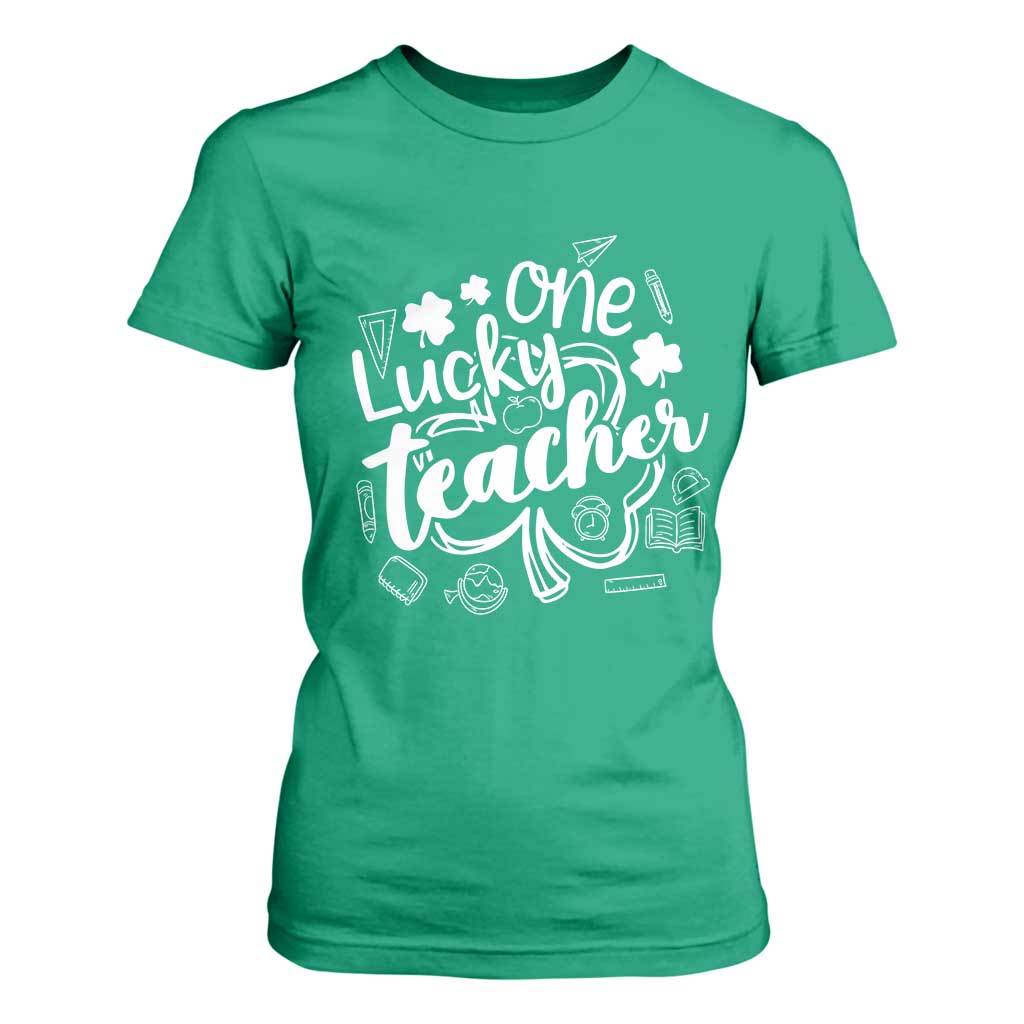 Funny St Patrick's Day Irish Teacher T Shirt For Women One Lucky Teacher Shamrock TS11 Irish Green Print Your Wear