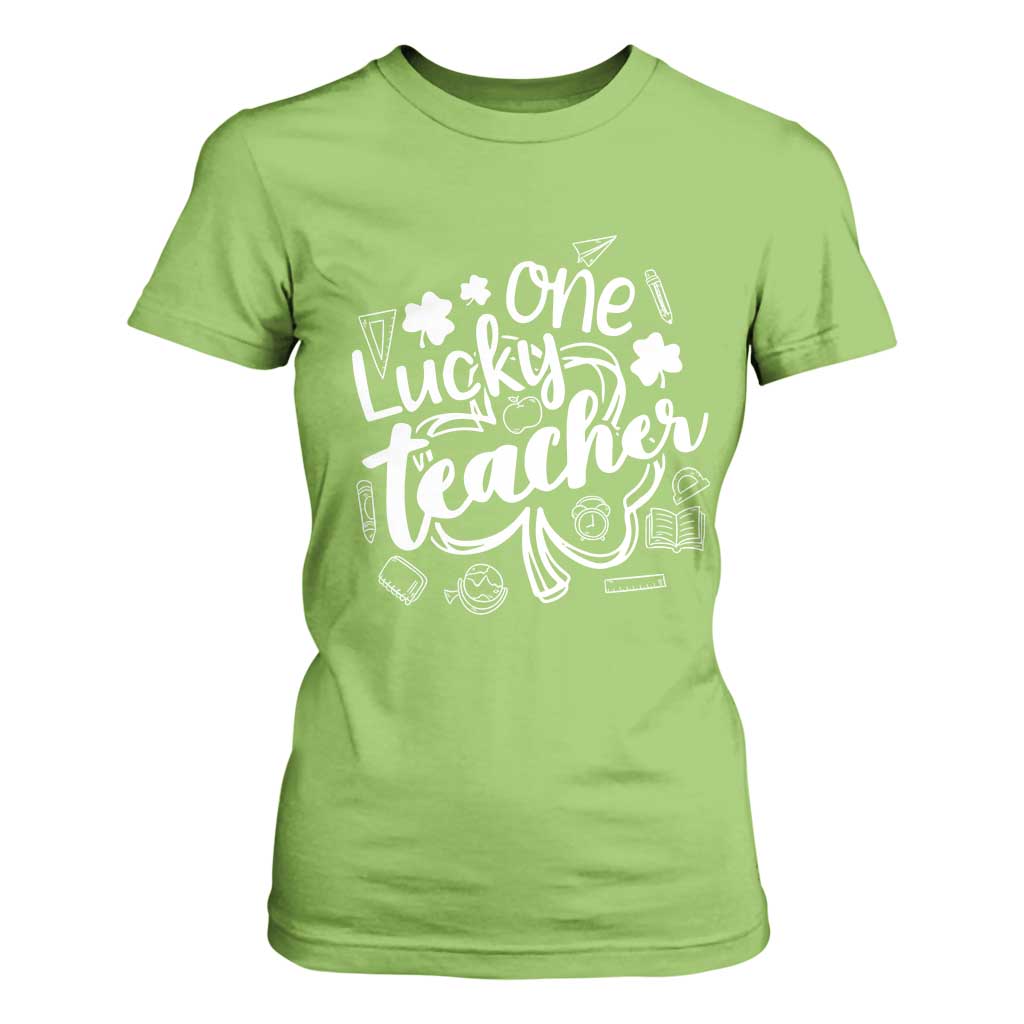 Funny St Patrick's Day Irish Teacher T Shirt For Women One Lucky Teacher Shamrock TS11 Lime Print Your Wear