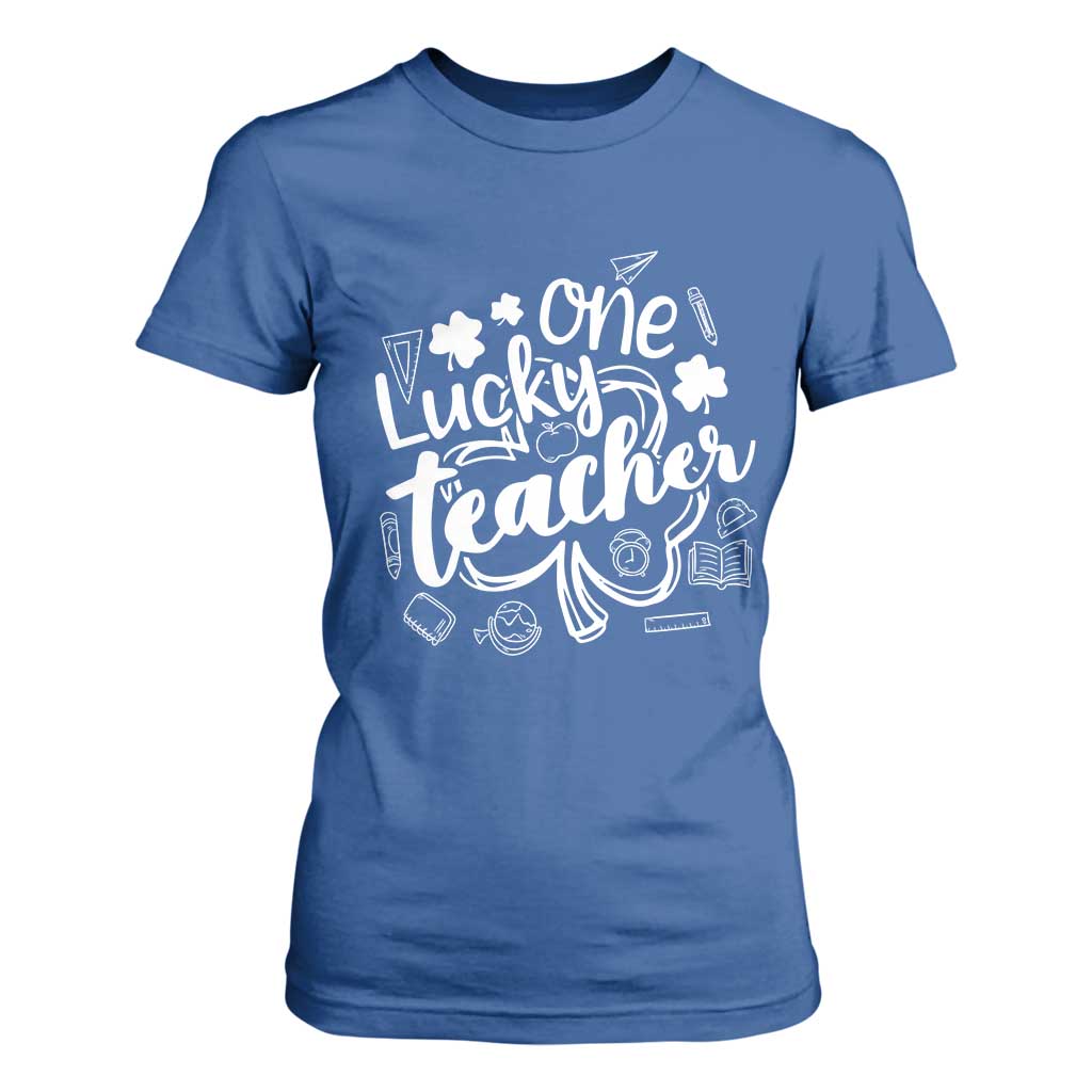 Funny St Patrick's Day Irish Teacher T Shirt For Women One Lucky Teacher Shamrock TS11 Royal Blue Print Your Wear