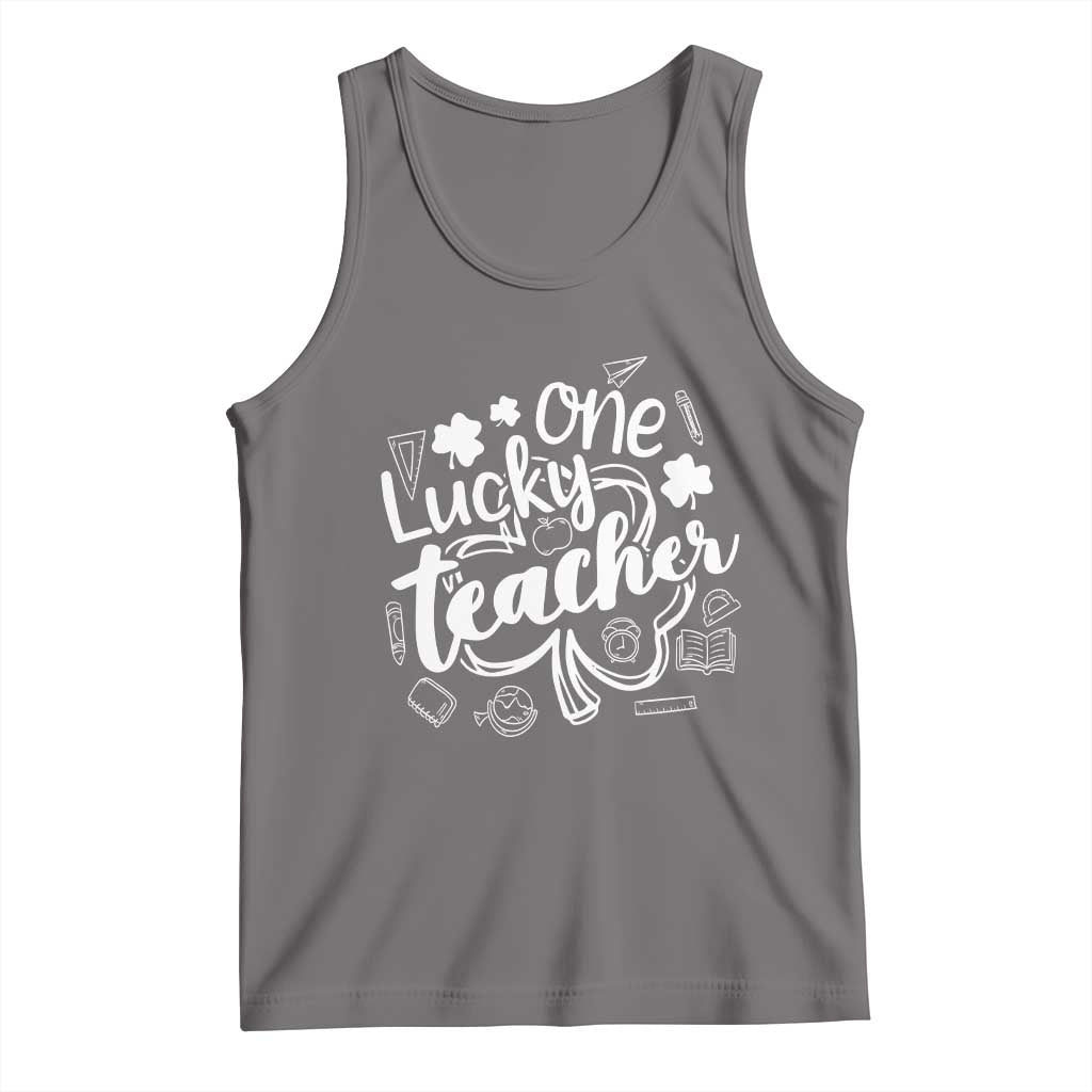Funny St Patrick's Day Irish Teacher Tank Top One Lucky Teacher Shamrock TS11 Deep Heather Print Your Wear