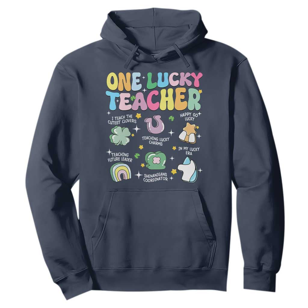 Funny St Patrick's Day Irish Teacher Hoodie One Lucky Teacher Lucky Era Shamrock TS11 Navy Print Your Wear