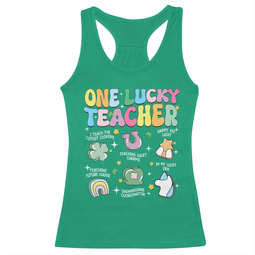 Funny St Patrick's Day Irish Teacher Racerback Tank Top One Lucky Teacher Lucky Era Shamrock TS11 Irish Green Print Your Wear