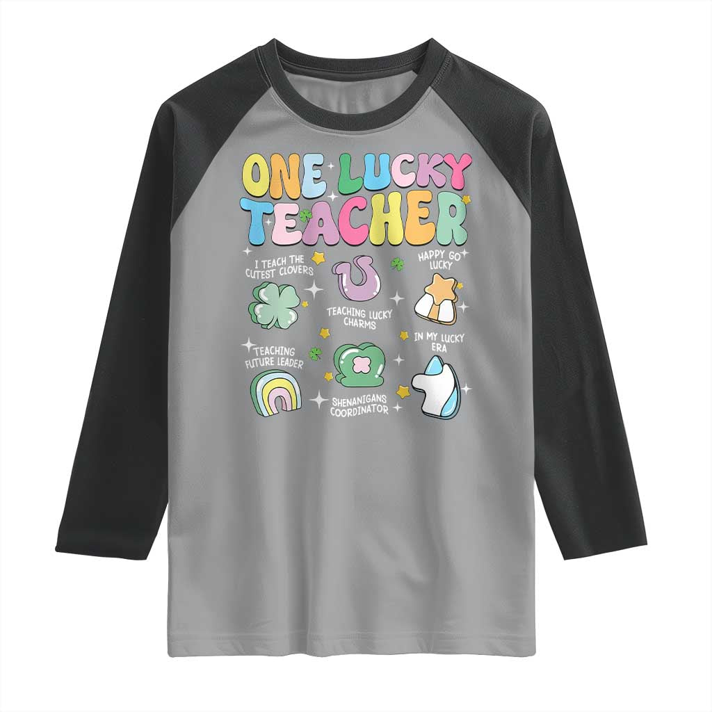 Funny St Patrick's Day Irish Teacher Raglan Shirt One Lucky Teacher Lucky Era Shamrock TS11 Sport Gray Black Print Your Wear