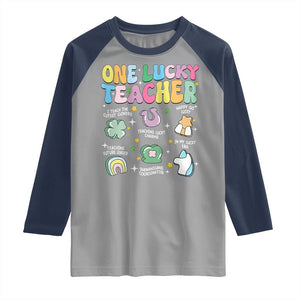 Funny St Patrick's Day Irish Teacher Raglan Shirt One Lucky Teacher Lucky Era Shamrock TS11 Sport Gray Navy Print Your Wear