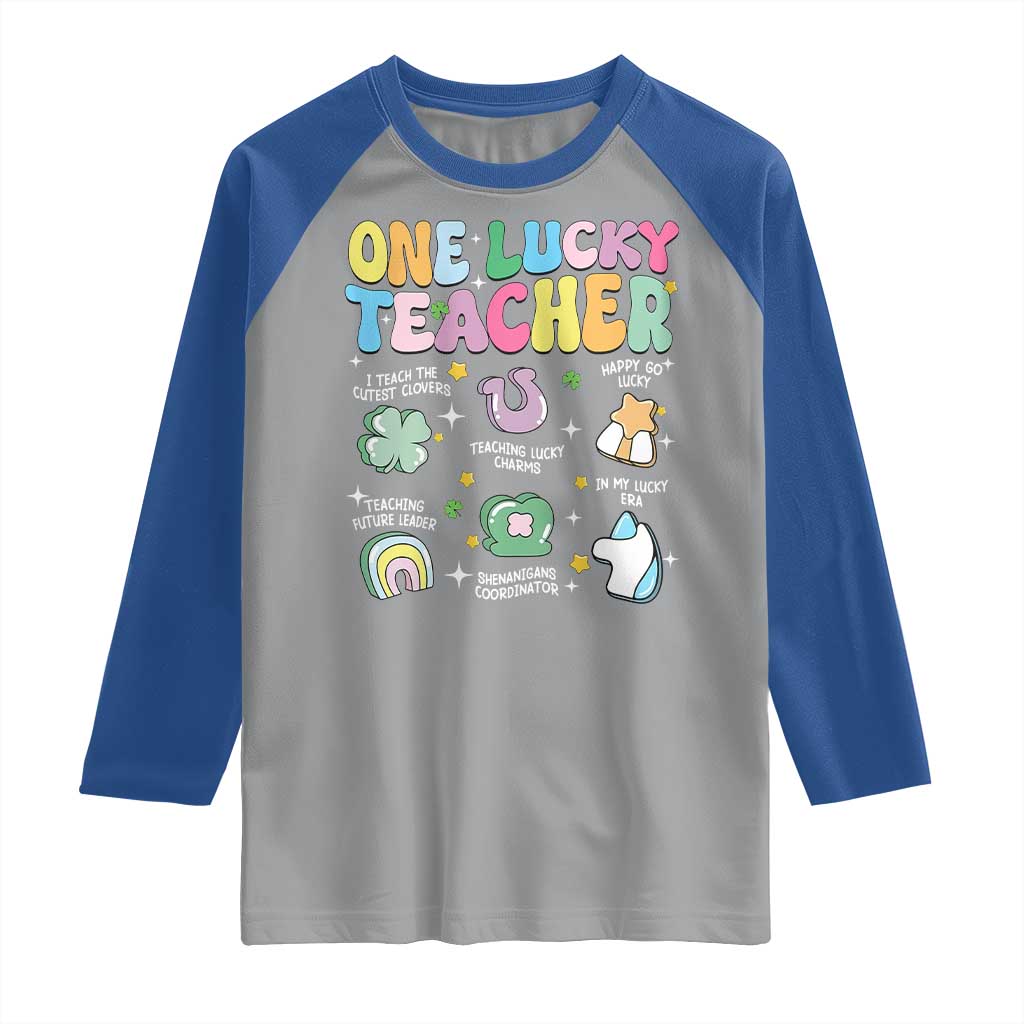 Funny St Patrick's Day Irish Teacher Raglan Shirt One Lucky Teacher Lucky Era Shamrock TS11 Sport Gray Royal Print Your Wear