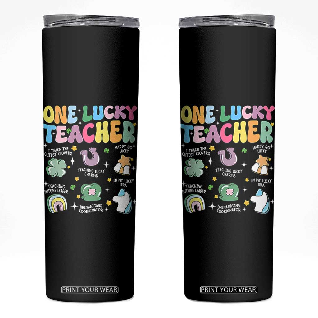 Funny St Patrick's Day Irish Teacher Skinny Tumbler One Lucky Teacher Lucky Era Shamrock TS11 Black Print Your Wear