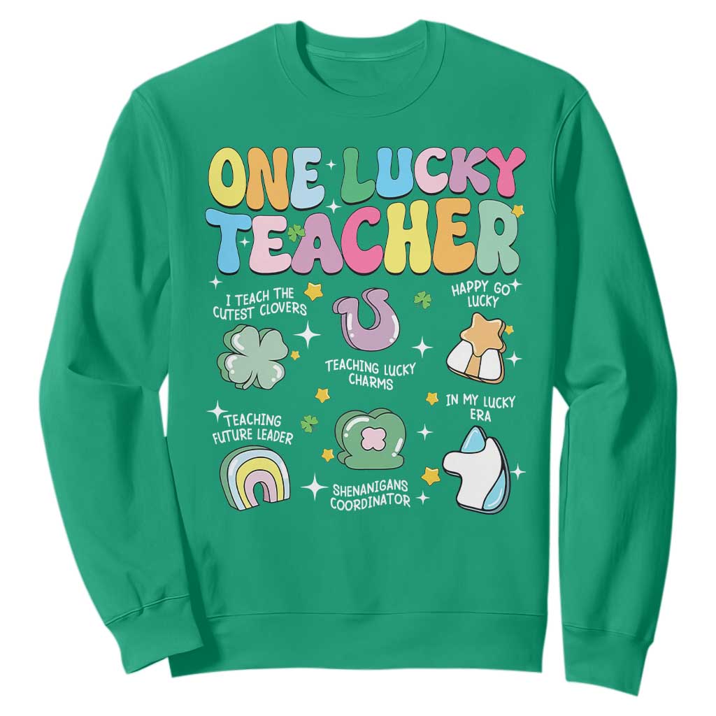 Funny St Patrick's Day Irish Teacher Sweatshirt One Lucky Teacher Lucky Era Shamrock TS11 Irish Green Print Your Wear