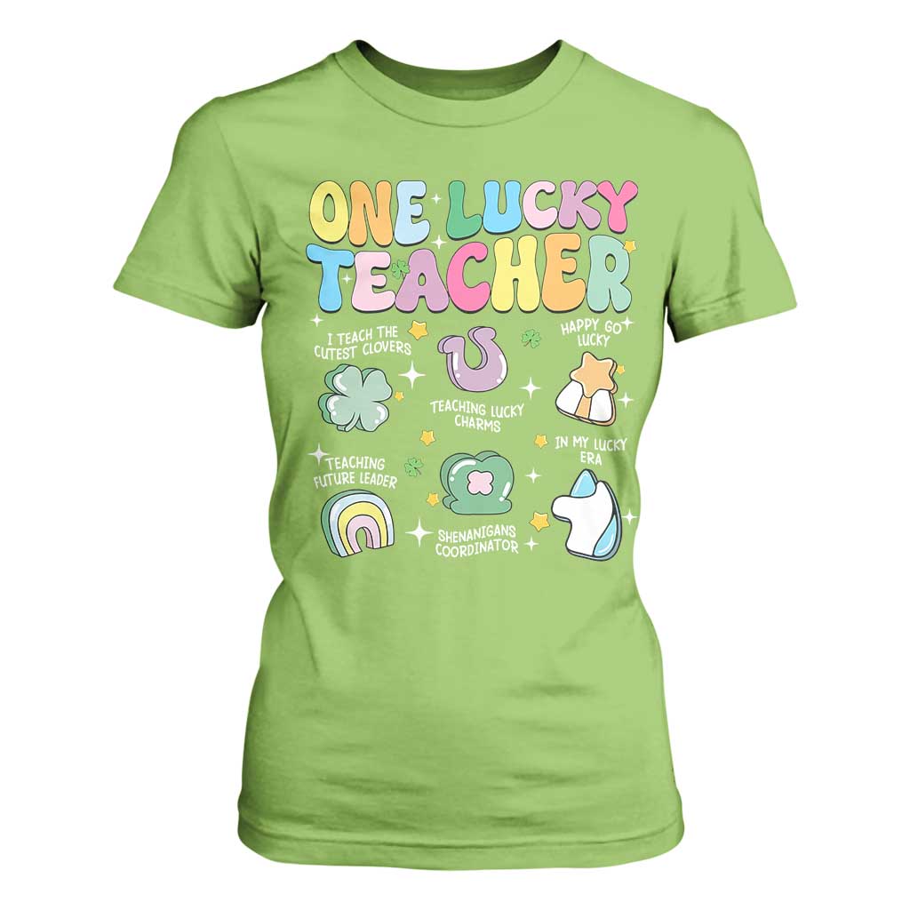 Funny St Patrick's Day Irish Teacher T Shirt For Women One Lucky Teacher Lucky Era Shamrock TS11 Lime Print Your Wear