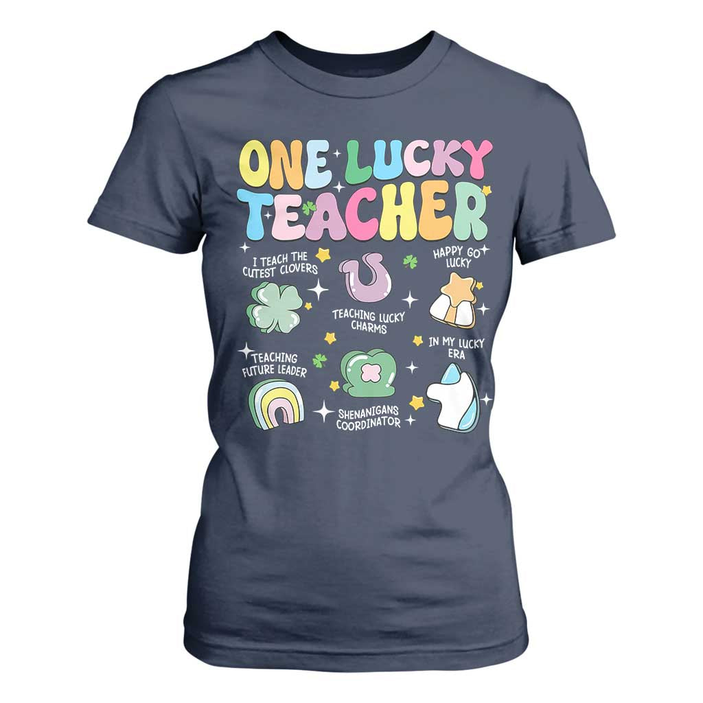 Funny St Patrick's Day Irish Teacher T Shirt For Women One Lucky Teacher Lucky Era Shamrock TS11 Navy Print Your Wear