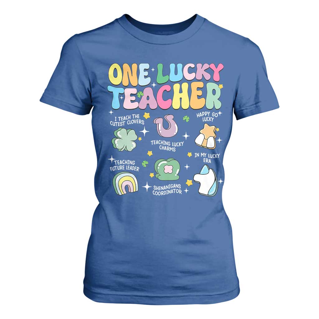 Funny St Patrick's Day Irish Teacher T Shirt For Women One Lucky Teacher Lucky Era Shamrock TS11 Royal Blue Print Your Wear