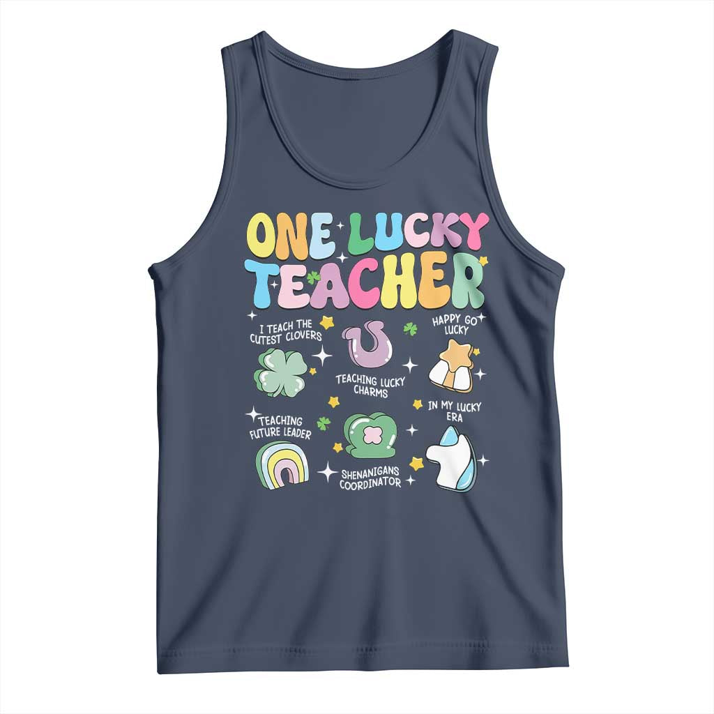 Funny St Patrick's Day Irish Teacher Tank Top One Lucky Teacher Lucky Era Shamrock TS11 Navy Print Your Wear