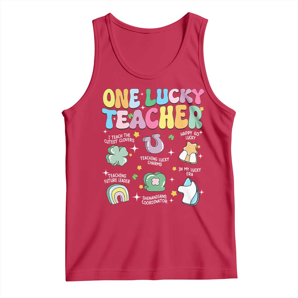 Funny St Patrick's Day Irish Teacher Tank Top One Lucky Teacher Lucky Era Shamrock TS11 Red Print Your Wear
