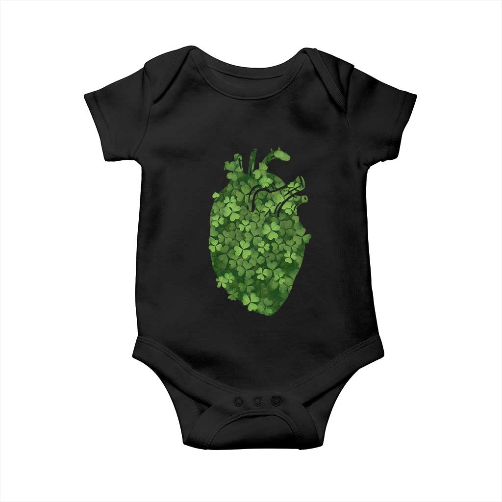 Funny St Patrick's Day Shamrock Heart Cardiac Nurse Anatomy Baby Onesie TS11 Black Print Your Wear