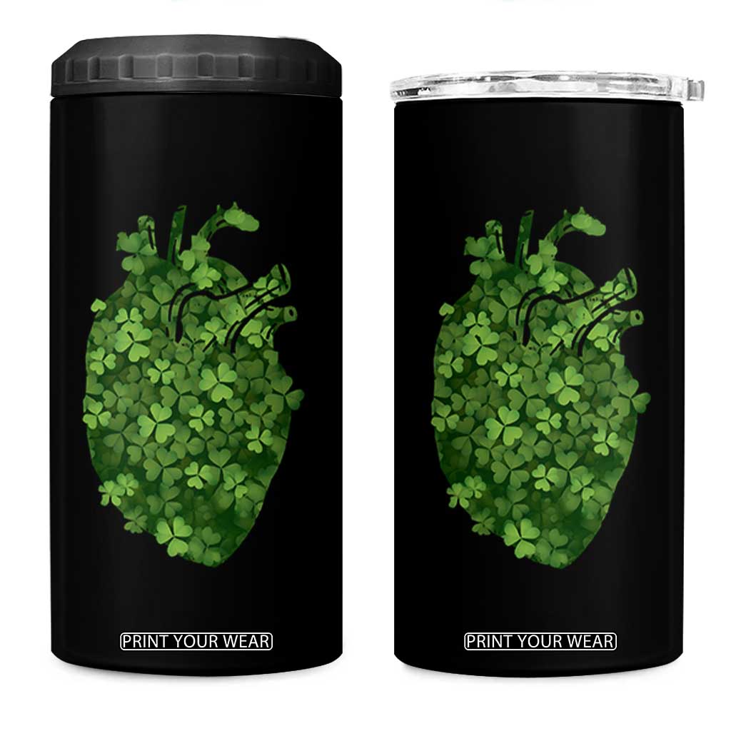 Funny St Patrick's Day Shamrock Heart Cardiac Nurse Anatomy 4 in 1 Can Cooler Tumbler TS11 One Size: 16 oz Black Print Your Wear