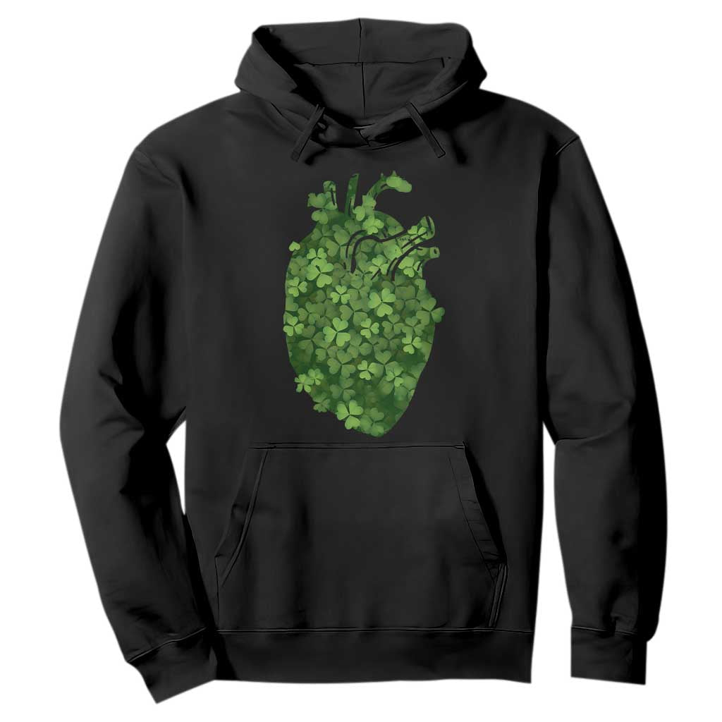 Funny St Patrick's Day Shamrock Heart Cardiac Nurse Anatomy Hoodie TS11 Black Print Your Wear