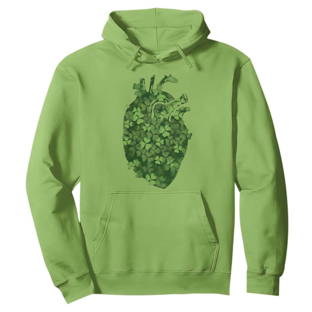 Funny St Patrick's Day Shamrock Heart Cardiac Nurse Anatomy Hoodie TS11 Lime Print Your Wear