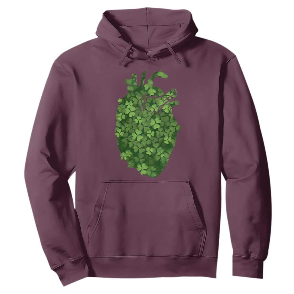 Funny St Patrick's Day Shamrock Heart Cardiac Nurse Anatomy Hoodie TS11 Maroon Print Your Wear