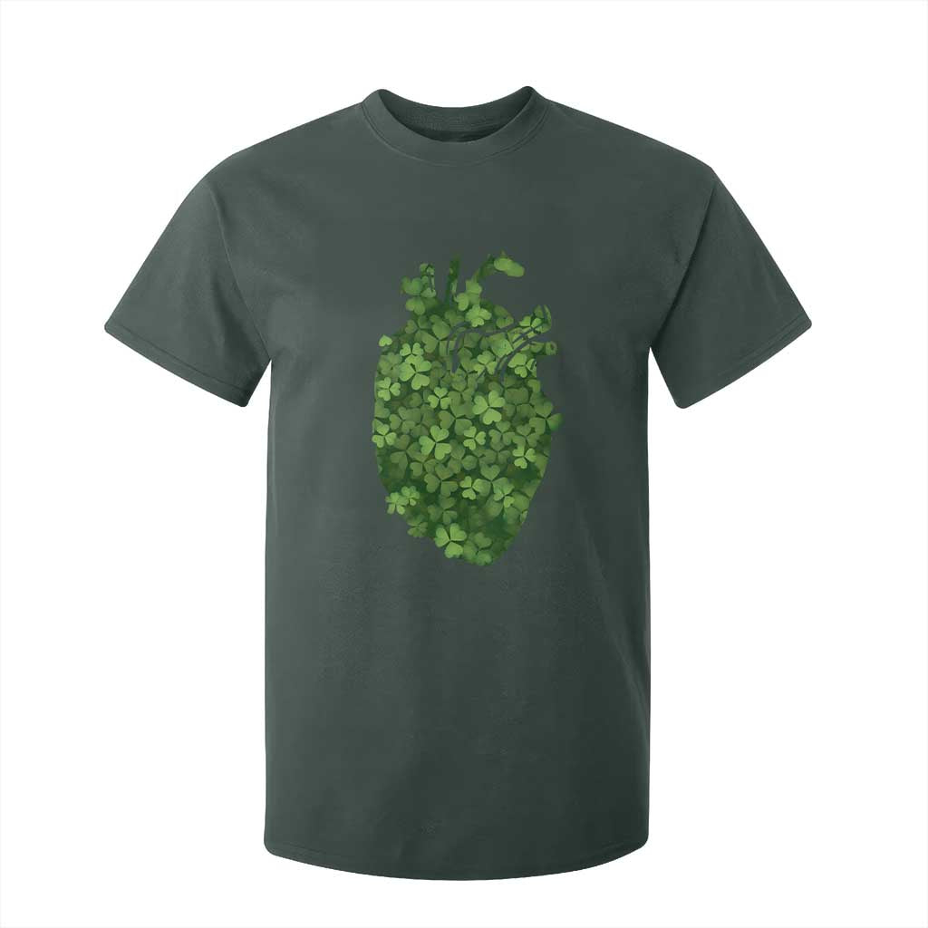 Funny St Patrick's Day Shamrock Heart Cardiac Nurse Anatomy T Shirt For Kid TS11 Dark Forest Green Print Your Wear