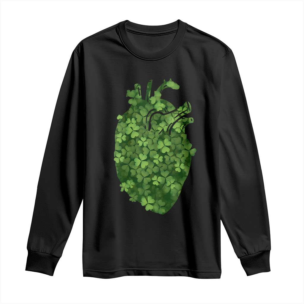Funny St Patrick's Day Shamrock Heart Cardiac Nurse Anatomy Long Sleeve Shirt TS11 Black Print Your Wear