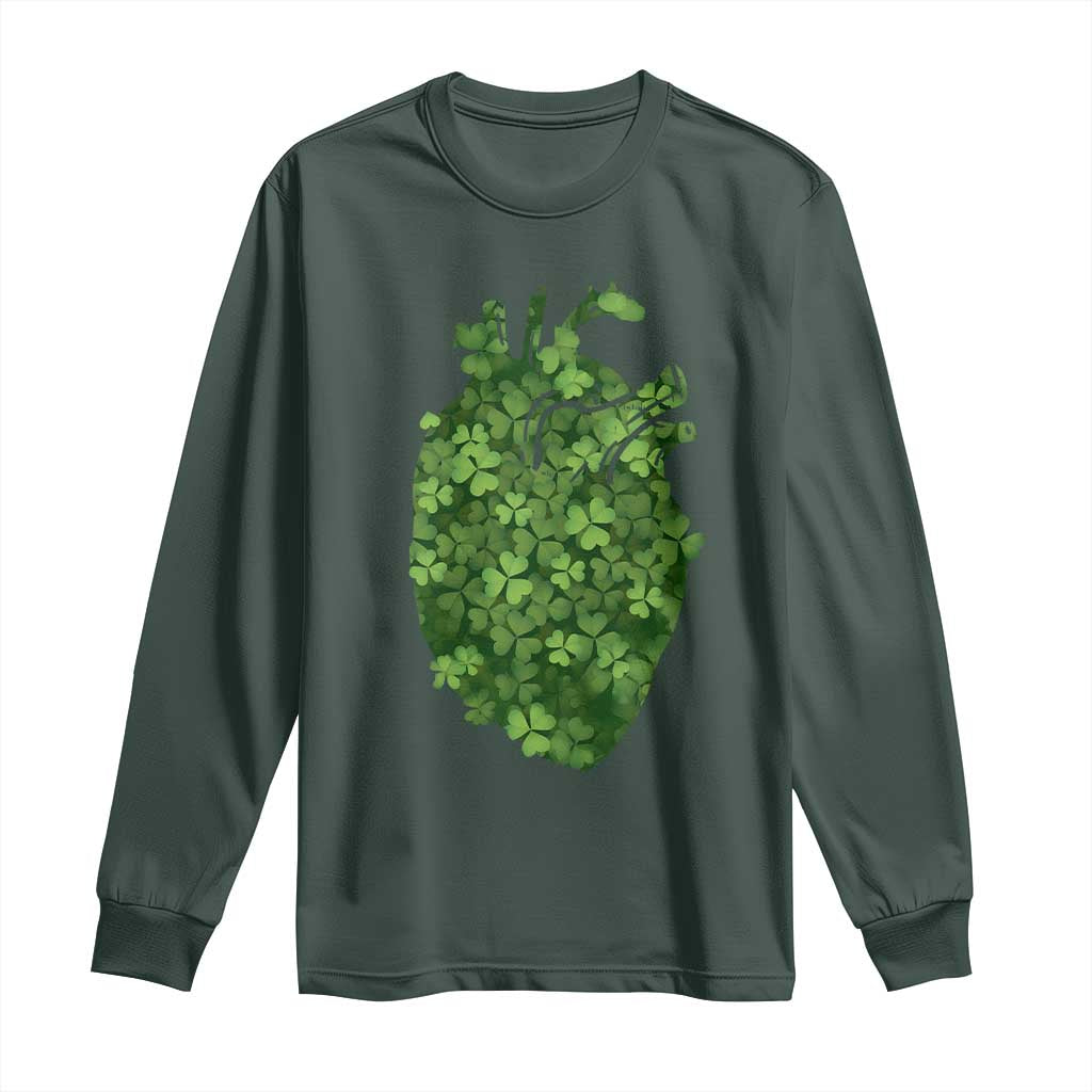 Funny St Patrick's Day Shamrock Heart Cardiac Nurse Anatomy Long Sleeve Shirt TS11 Dark Forest Green Print Your Wear