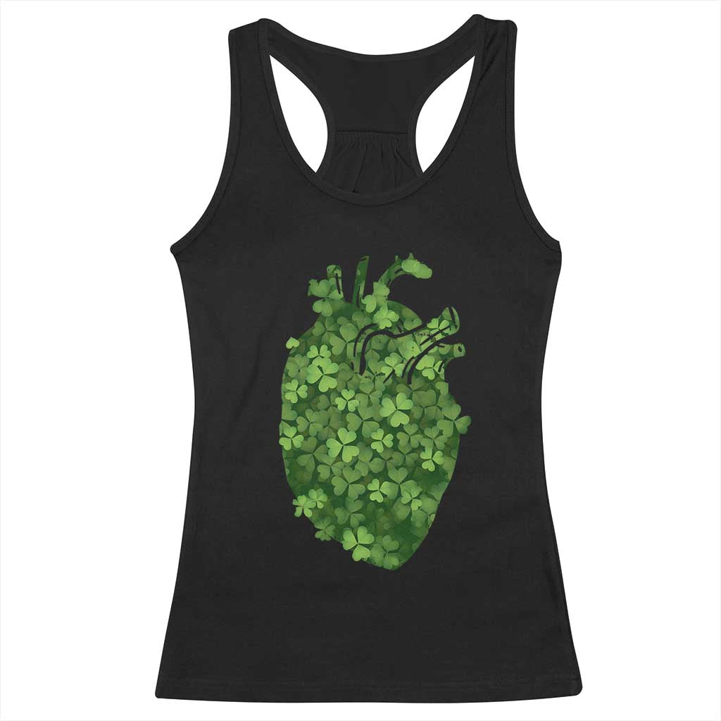 Funny St Patrick's Day Shamrock Heart Cardiac Nurse Anatomy Racerback Tank Top TS11 Black Print Your Wear