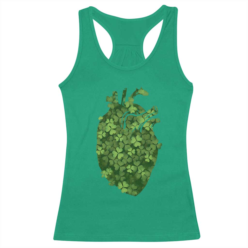 Funny St Patrick's Day Shamrock Heart Cardiac Nurse Anatomy Racerback Tank Top TS11 Irish Green Print Your Wear