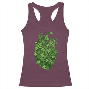 Funny St Patrick's Day Shamrock Heart Cardiac Nurse Anatomy Racerback Tank Top TS11 Maroon Print Your Wear