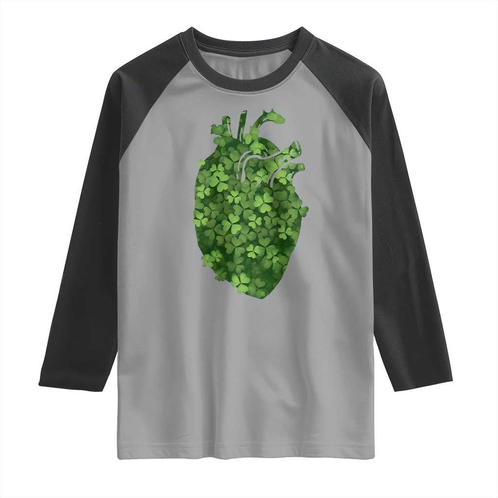 Funny St Patrick's Day Shamrock Heart Cardiac Nurse Anatomy Raglan Shirt TS11 Sport Gray Black Print Your Wear