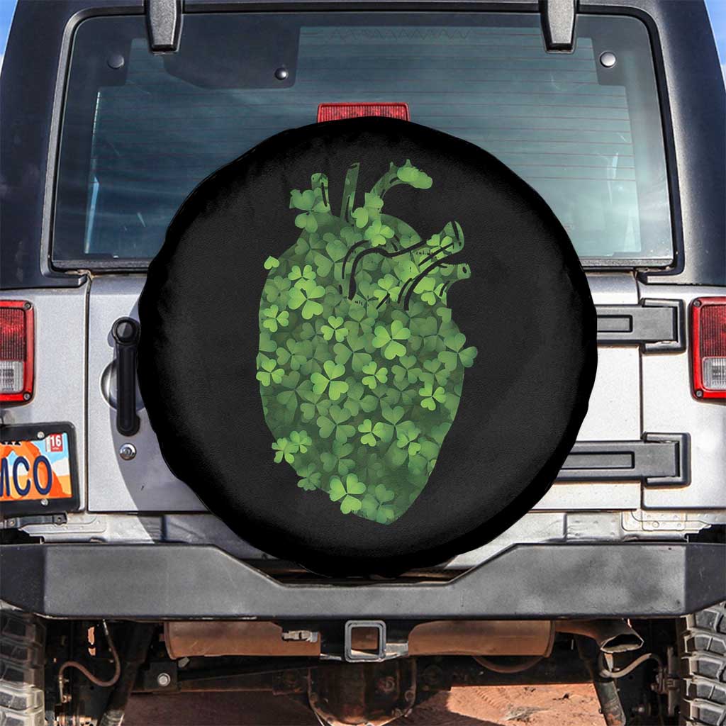 Funny St Patrick's Day Shamrock Heart Cardiac Nurse Anatomy Spare Tire Cover TS11 No hole Black Print Your Wear