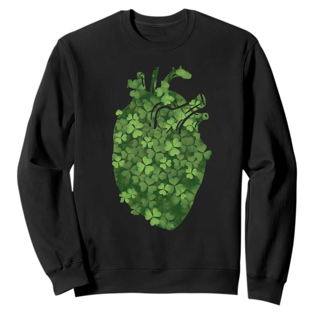 Funny St Patrick's Day Shamrock Heart Cardiac Nurse Anatomy Sweatshirt TS11 Black Print Your Wear