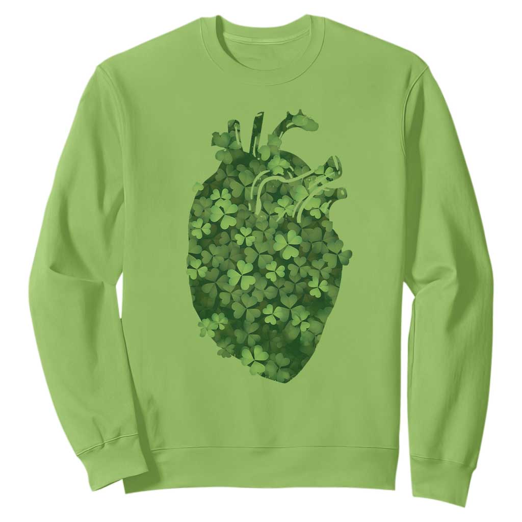 Funny St Patrick's Day Shamrock Heart Cardiac Nurse Anatomy Sweatshirt TS11 Lime Print Your Wear