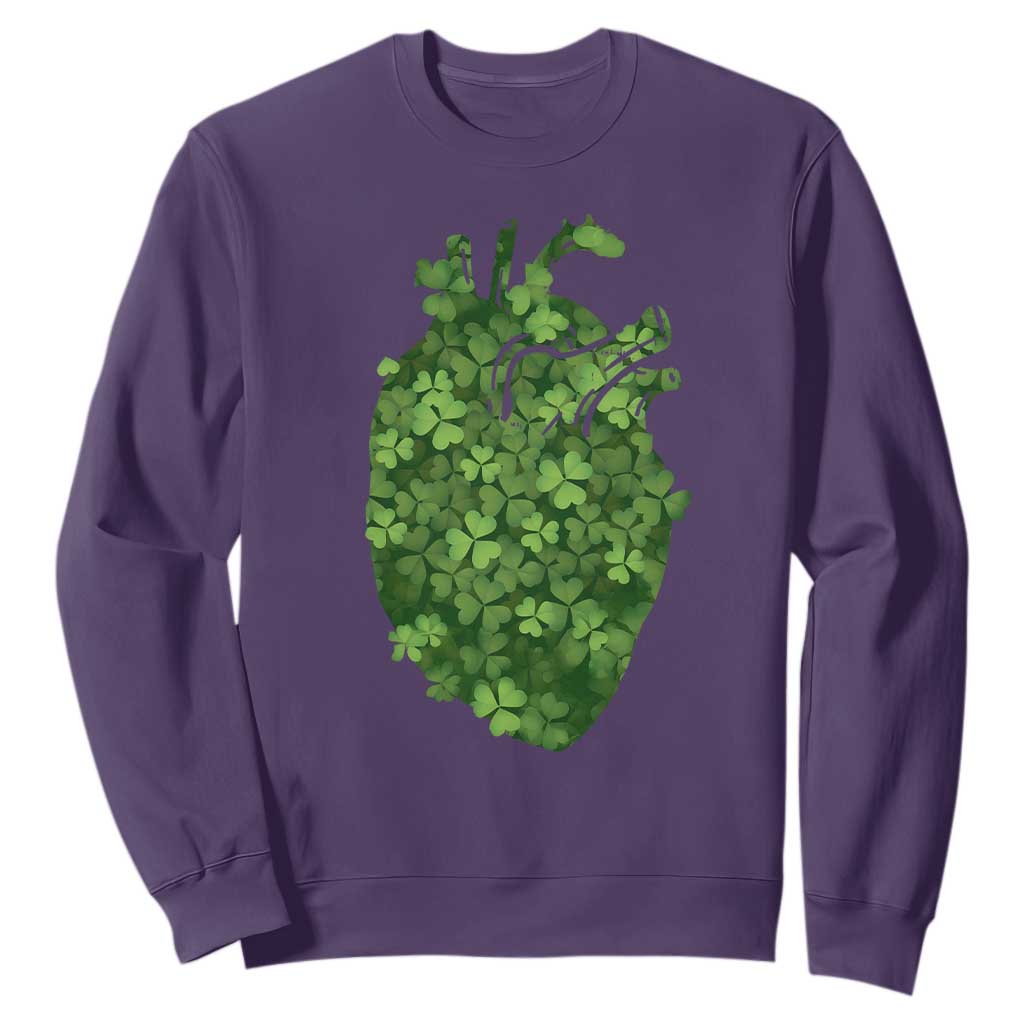 Funny St Patrick's Day Shamrock Heart Cardiac Nurse Anatomy Sweatshirt TS11 Purple Print Your Wear