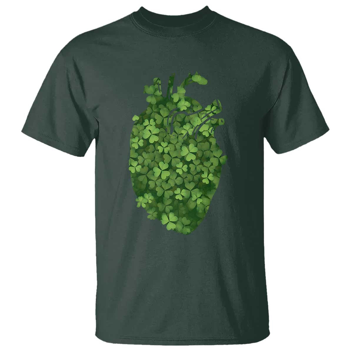 Funny St Patrick's Day Shamrock Heart Cardiac Nurse Anatomy T Shirt TS11 Dark Forest Green Print Your Wear