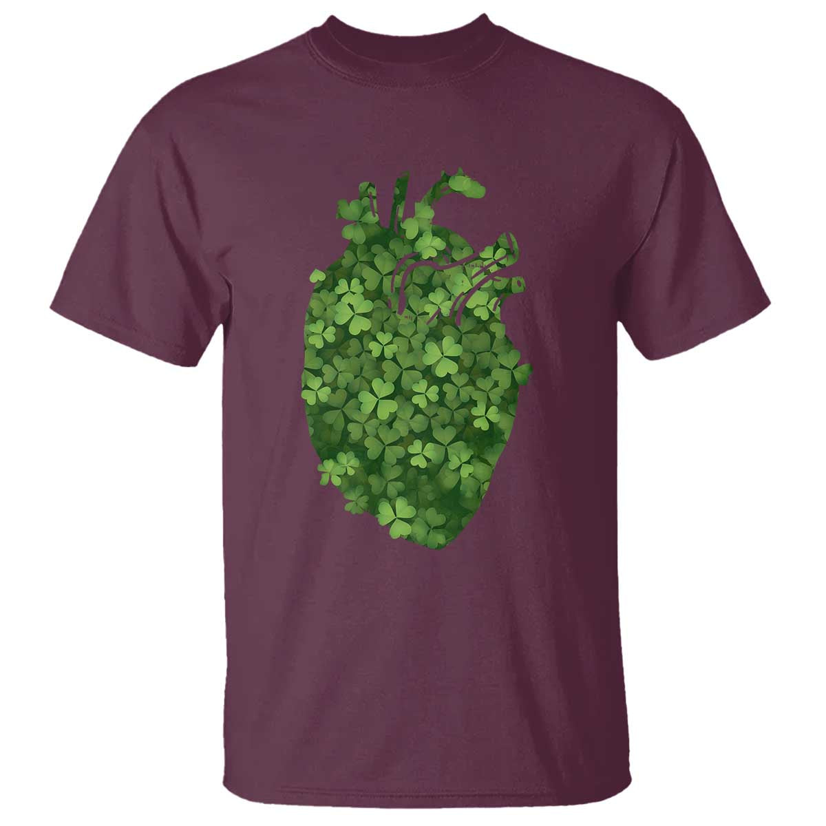 Funny St Patrick's Day Shamrock Heart Cardiac Nurse Anatomy T Shirt TS11 Maroon Print Your Wear
