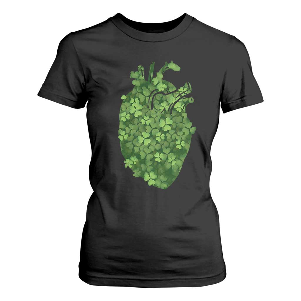 Funny St Patrick's Day Shamrock Heart Cardiac Nurse Anatomy T Shirt For Women TS11 Black Print Your Wear