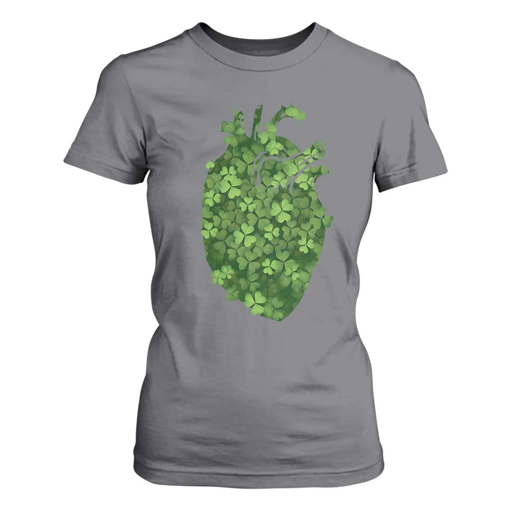 Funny St Patrick's Day Shamrock Heart Cardiac Nurse Anatomy T Shirt For Women TS11 Charcoal Print Your Wear