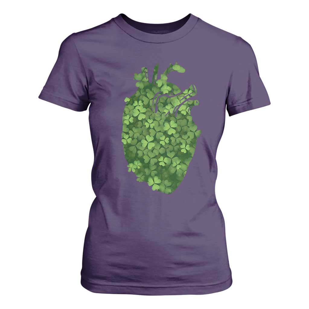 Funny St Patrick's Day Shamrock Heart Cardiac Nurse Anatomy T Shirt For Women TS11 Purple Print Your Wear