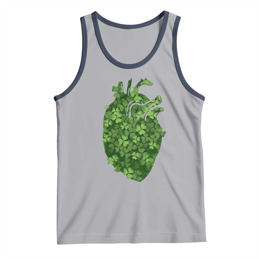 Funny St Patrick's Day Shamrock Heart Cardiac Nurse Anatomy Tank Top TS11 Athletic Heather Navy Print Your Wear