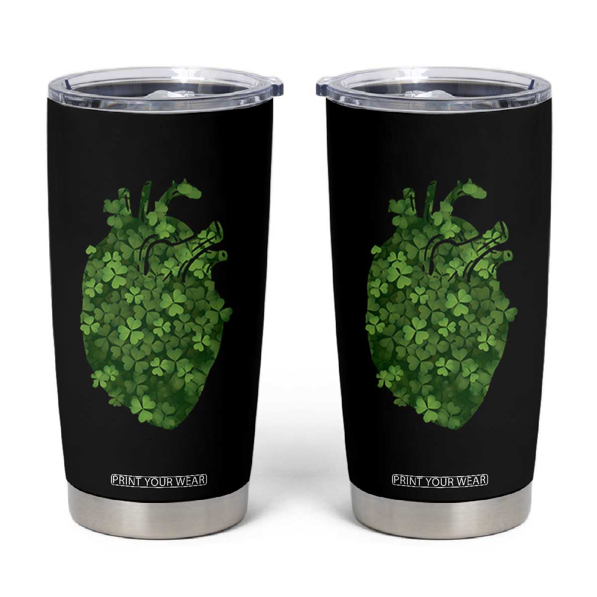Funny St Patrick's Day Shamrock Heart Cardiac Nurse Anatomy Tumbler Cup TS11 Black Print Your Wear