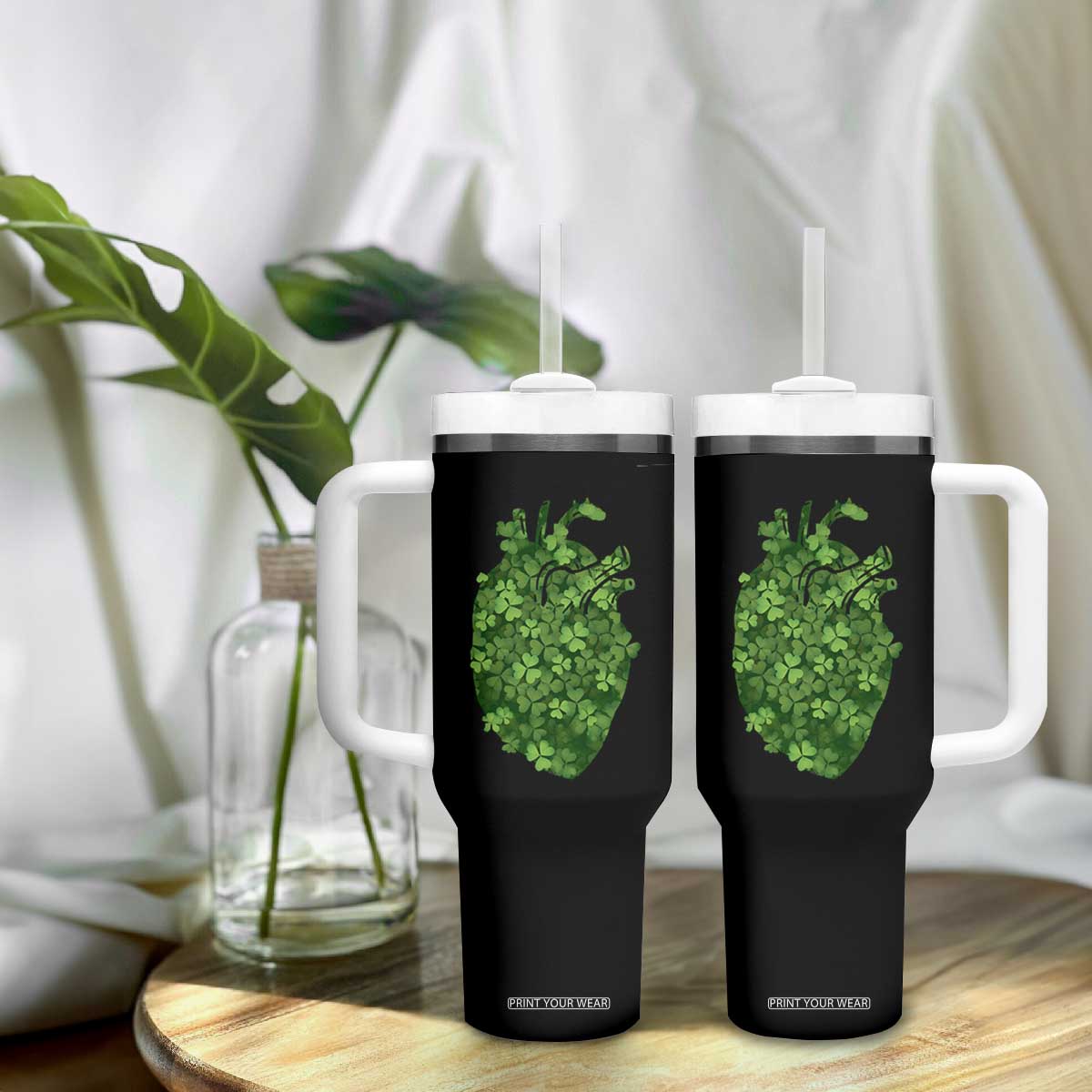 Funny St Patrick's Day Shamrock Heart Cardiac Nurse Anatomy Tumbler With Handle TS11 Print Your Wear