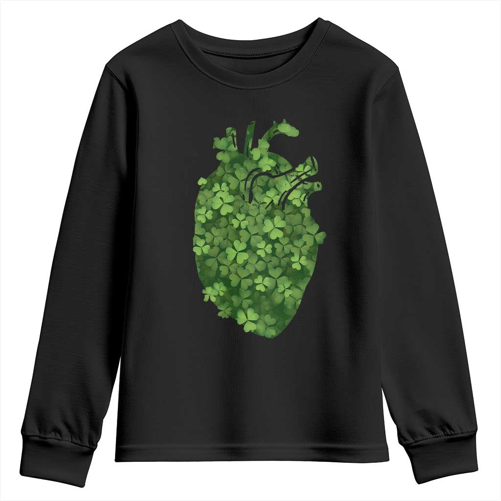 Funny St Patrick's Day Shamrock Heart Cardiac Nurse Anatomy Youth Sweatshirt TS11 Black Print Your Wear