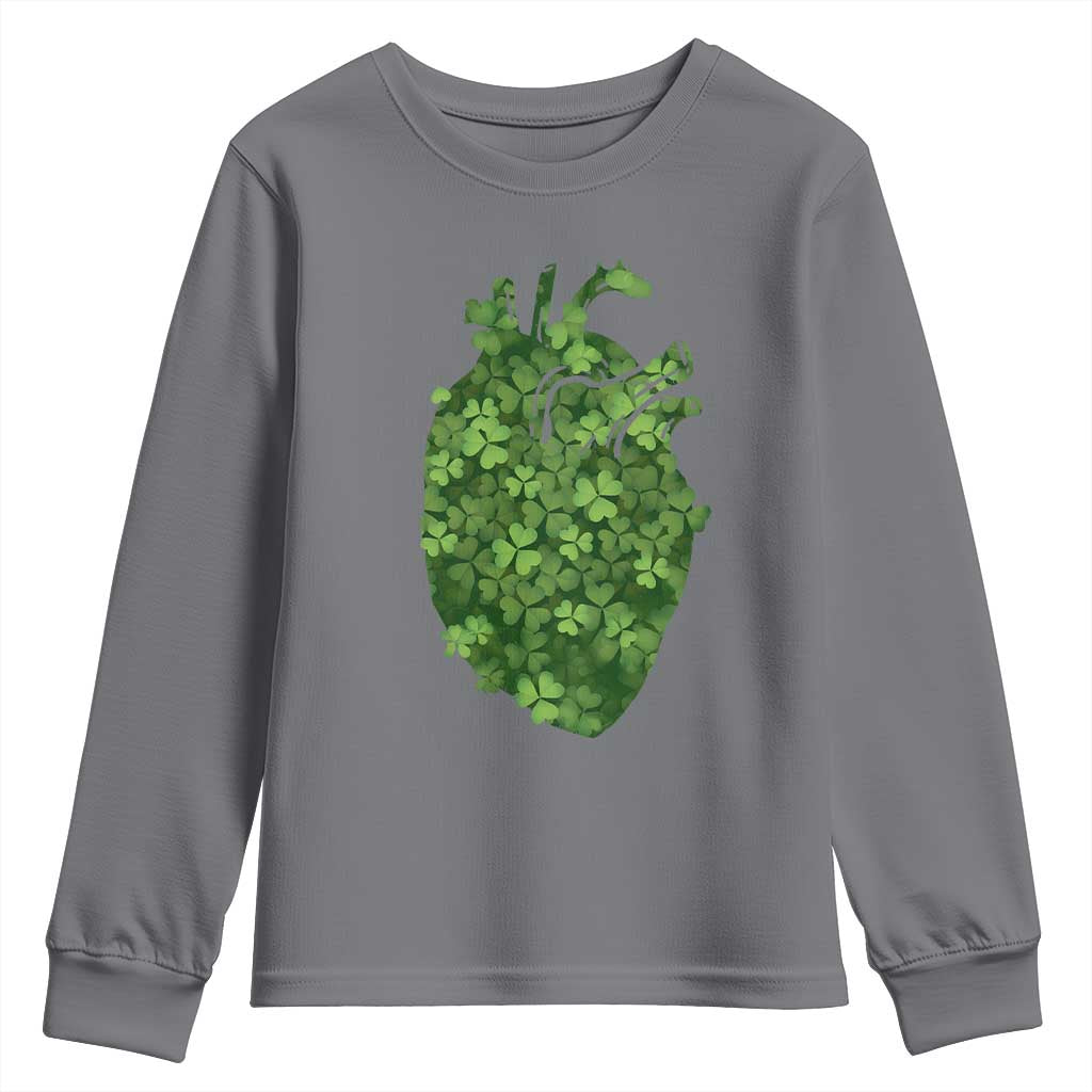 Funny St Patrick's Day Shamrock Heart Cardiac Nurse Anatomy Youth Sweatshirt TS11 Charcoal Print Your Wear
