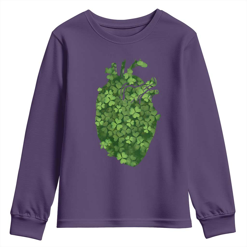 Funny St Patrick's Day Shamrock Heart Cardiac Nurse Anatomy Youth Sweatshirt TS11 Purple Print Your Wear