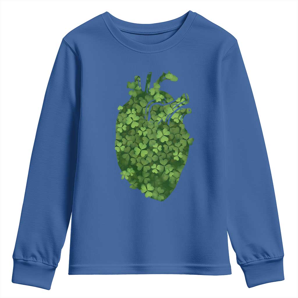 Funny St Patrick's Day Shamrock Heart Cardiac Nurse Anatomy Youth Sweatshirt TS11 Royal Blue Print Your Wear