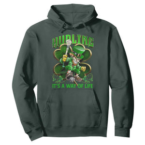Funny Hurling It's A Way Of Life Hoodie Leprechaun Shamrock Irish Sport TS11 Dark Forest Green Print Your Wear