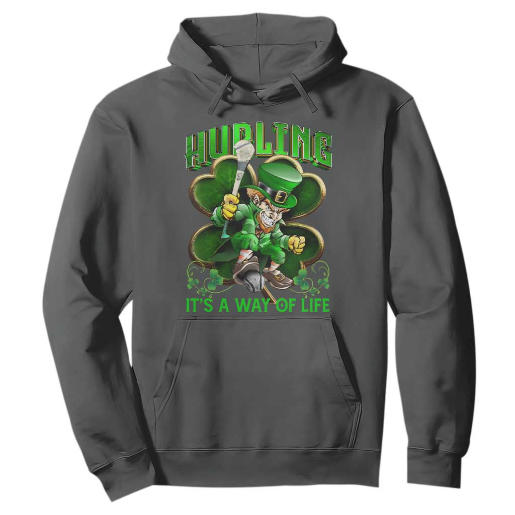 Funny Hurling It's A Way Of Life Hoodie Leprechaun Shamrock Irish Sport TS11 Dark Heather Print Your Wear