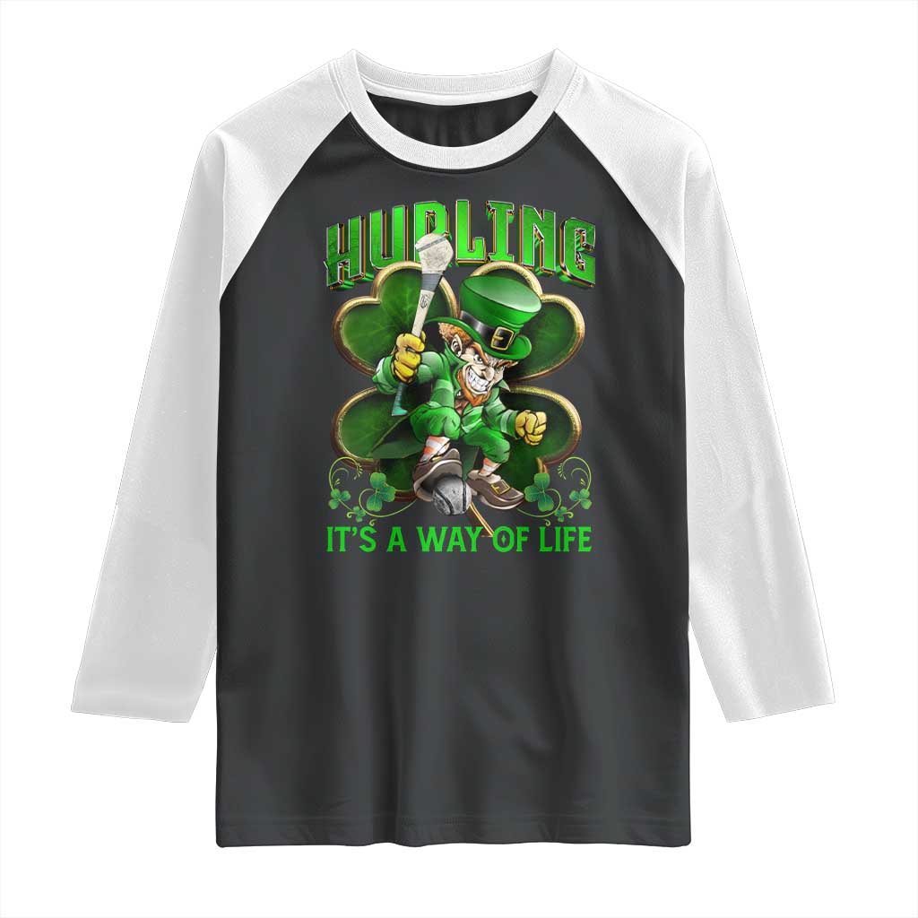 Funny Hurling It's A Way Of Life Raglan Shirt Leprechaun Shamrock Irish Sport TS11 Black White Print Your Wear