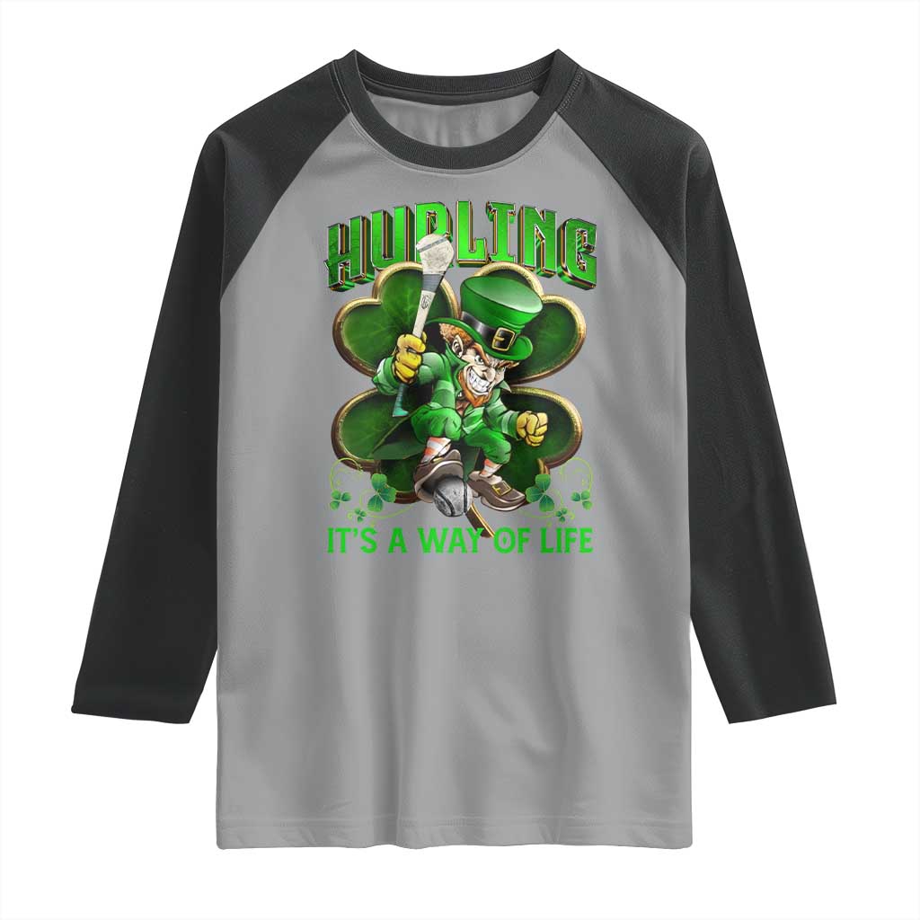 Funny Hurling It's A Way Of Life Raglan Shirt Leprechaun Shamrock Irish Sport TS11 Sport Gray Black Print Your Wear