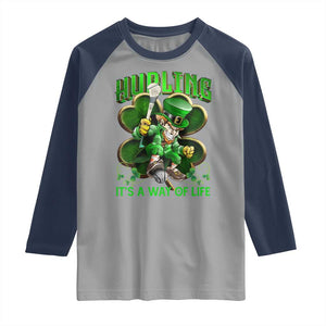 Funny Hurling It's A Way Of Life Raglan Shirt Leprechaun Shamrock Irish Sport TS11 Sport Gray Navy Print Your Wear